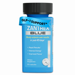 Zantrex Blue energy bottle pours to illustrate quick focus during workouts.
