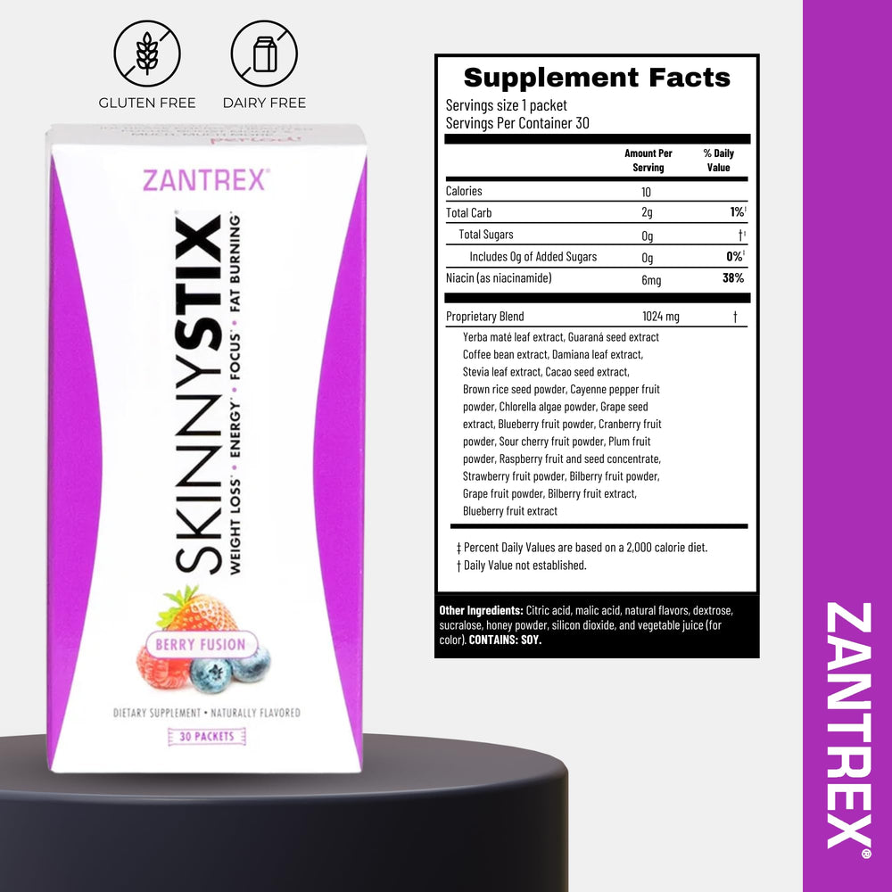 Close up of Zantrex SkinnyStix Berry powder texture.