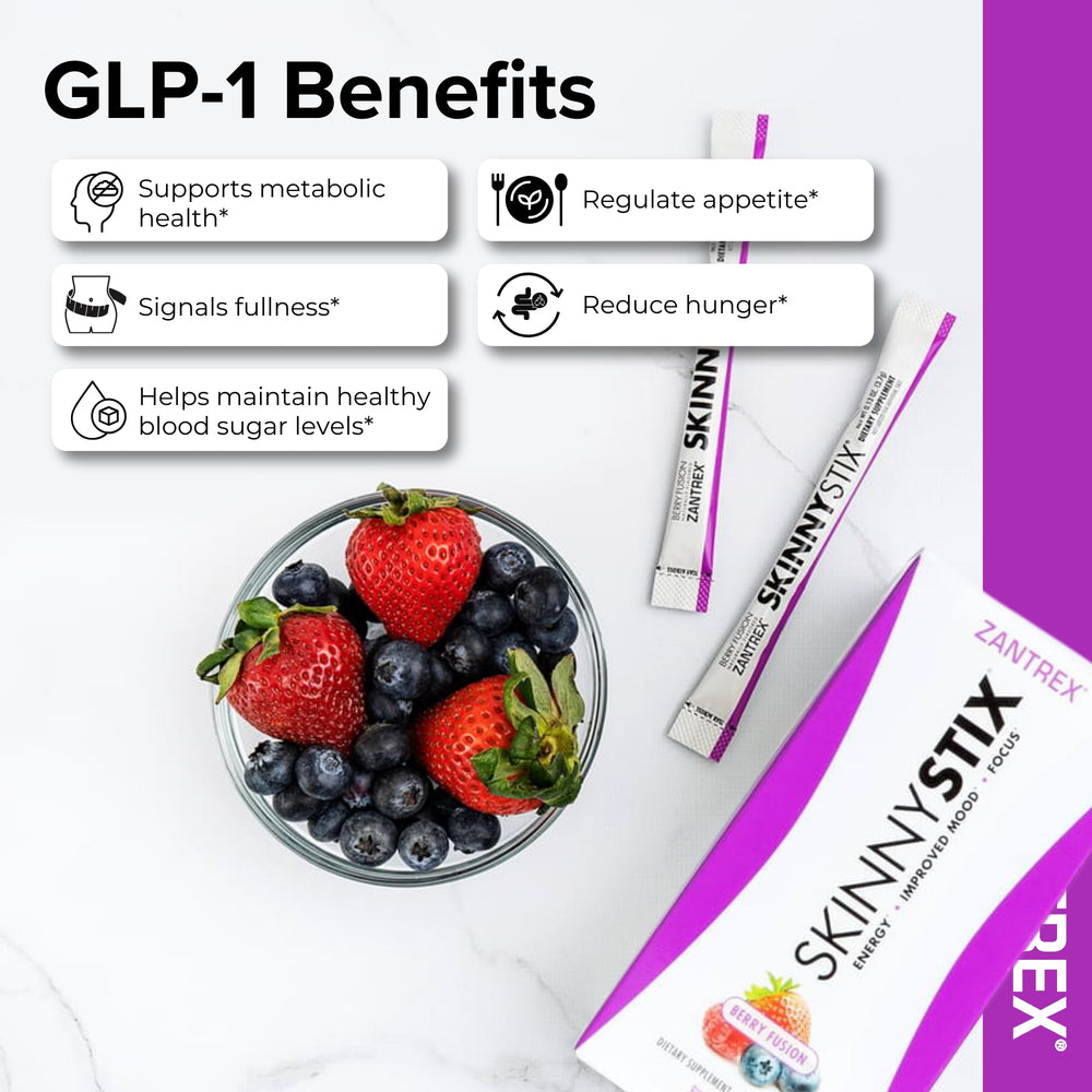 Zantrex SkinnyStix Berry powder stirred in a glass for an energizing sip.
