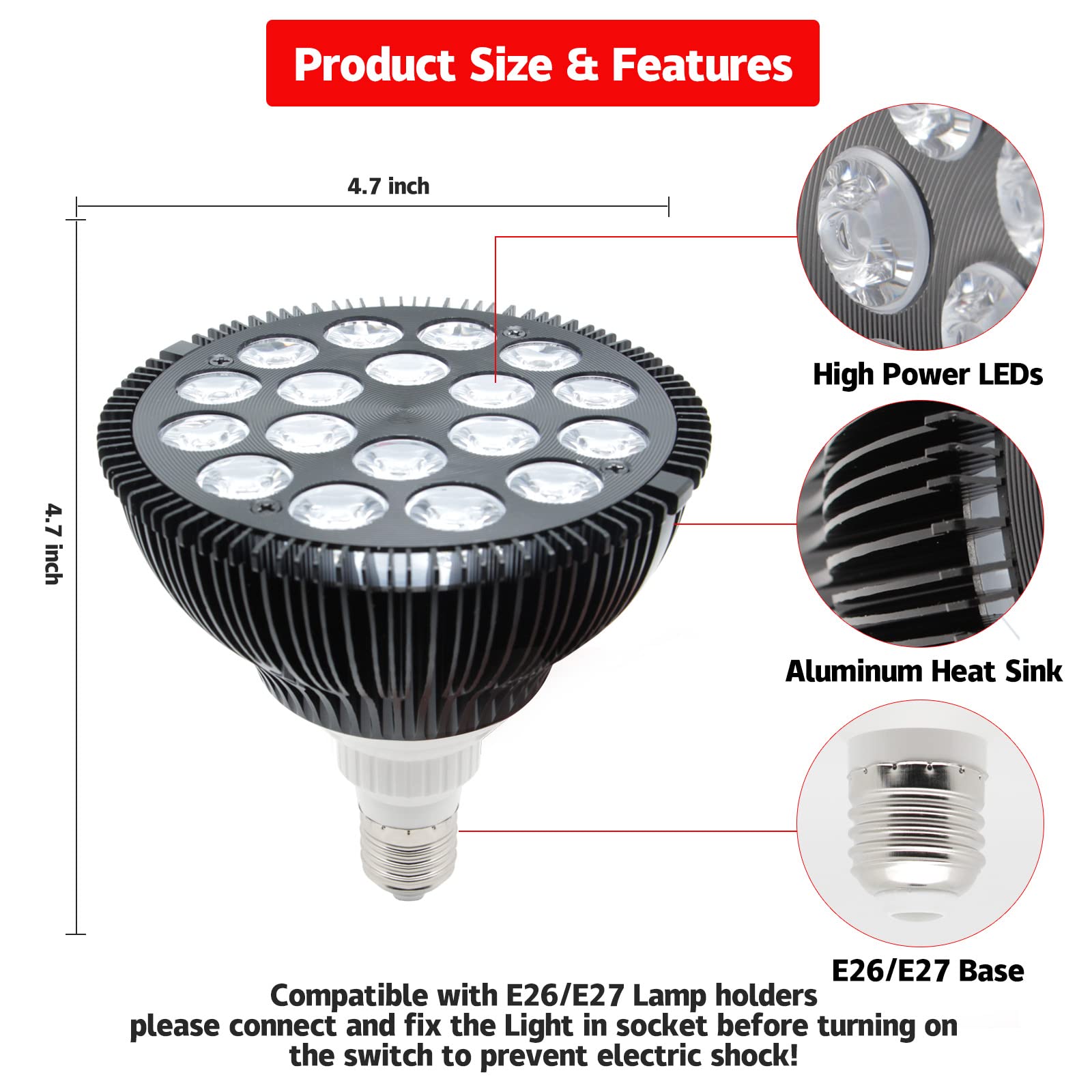 Zarbaha 18‑LED panel close-up highlights high‑power LEDs.