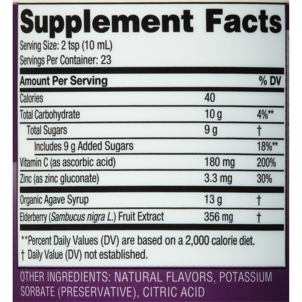 Close-up of natural elderberry extract and vitamin C ingredients