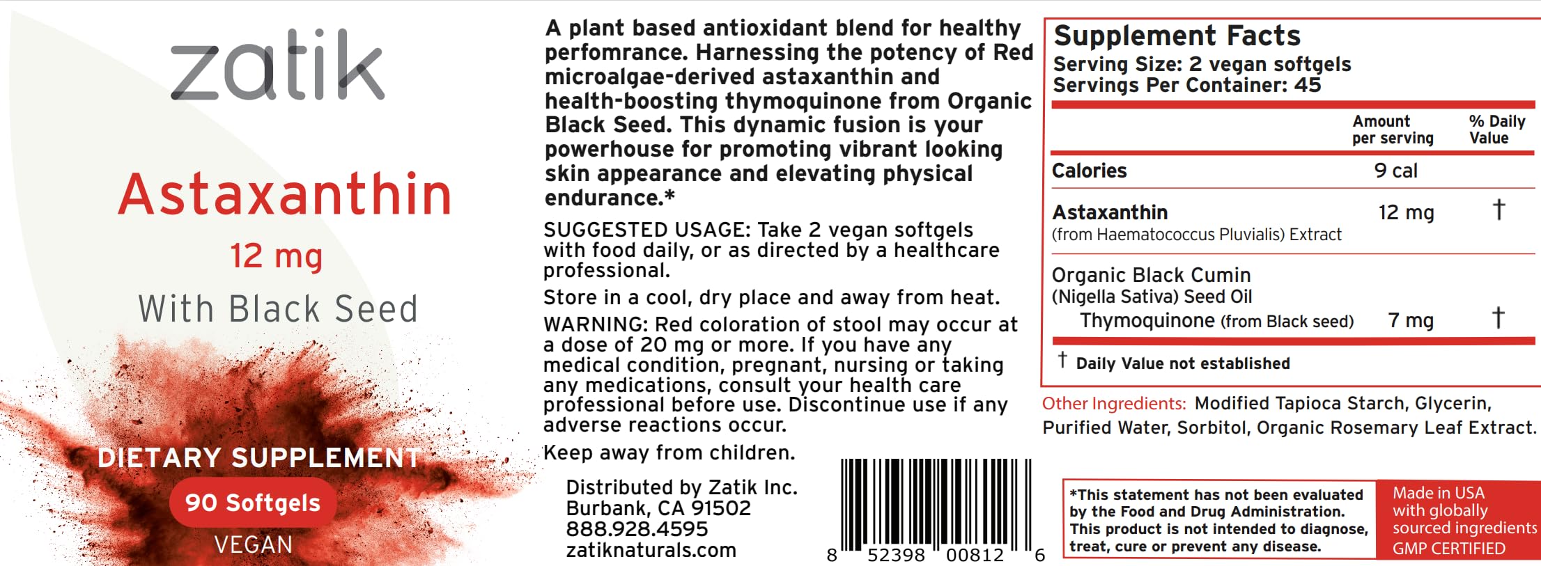 Transparent bottle with vegan softgels from Zatik Naturals