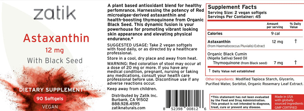 Transparent bottle with vegan softgels from Zatik Naturals