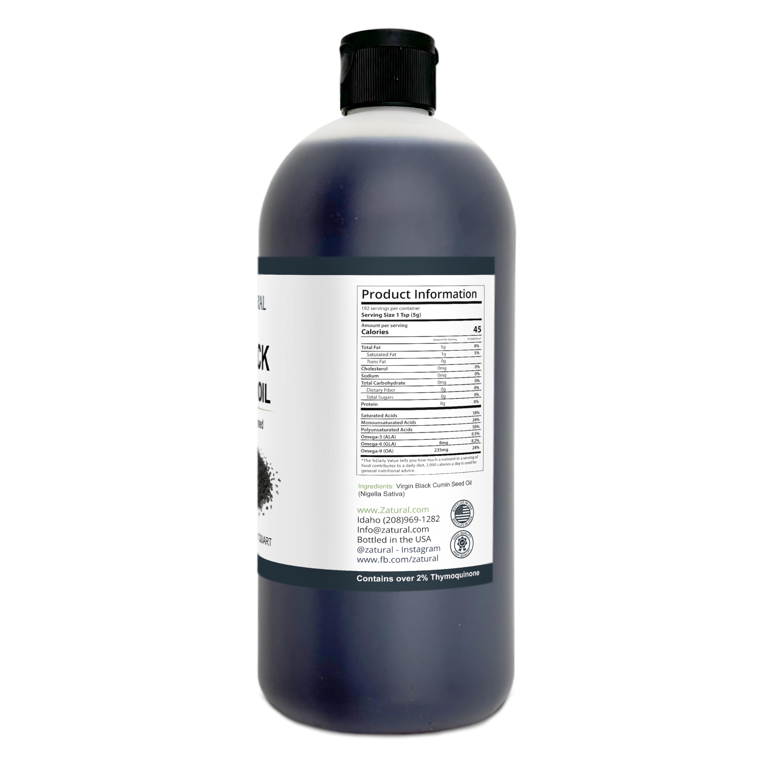 Zatural Black Seed Oil bottle in lit background emphasizing premium quality.