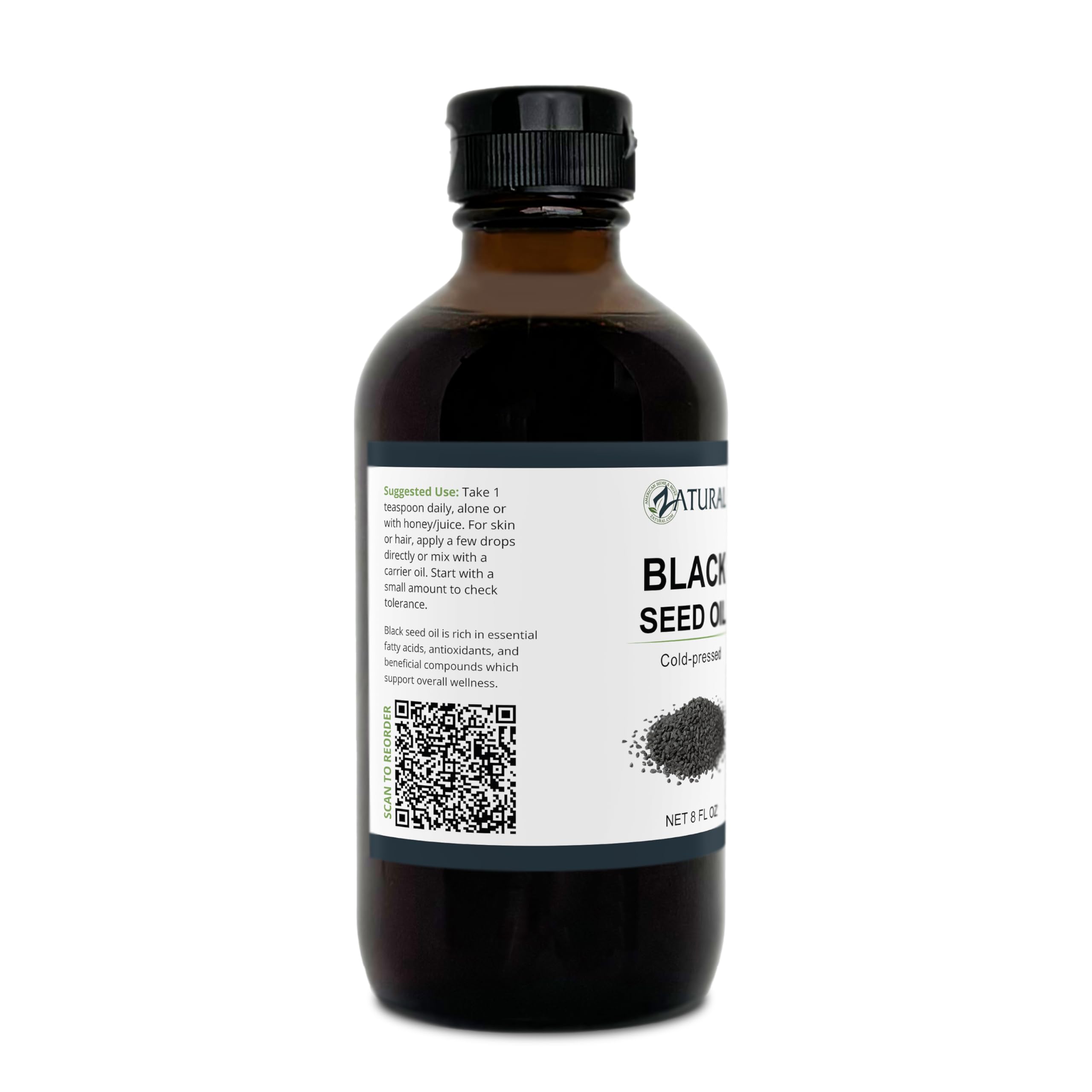 Zatural black seed oil bottle beside smoothie ingredients for everyday routines.