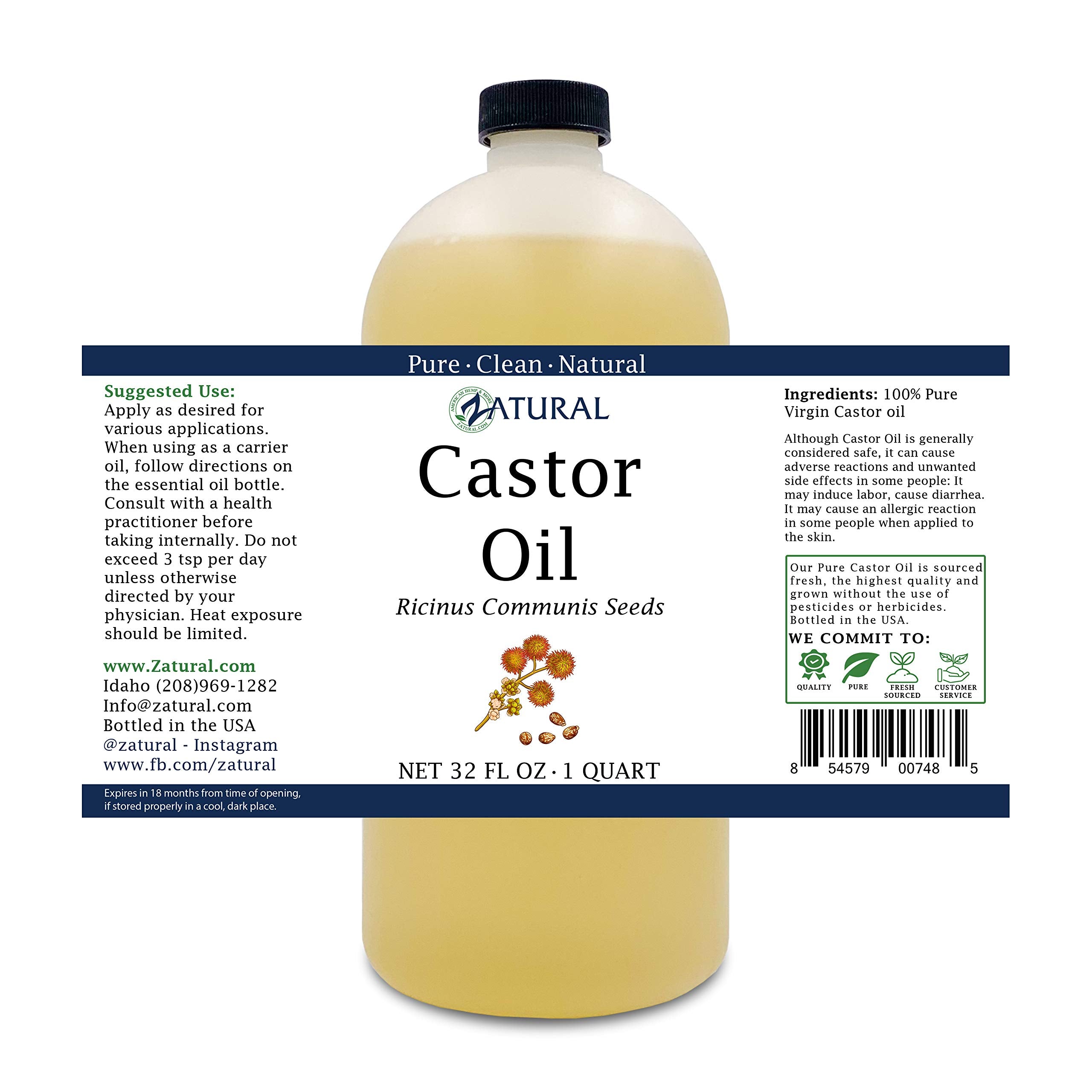 Label closeup showing pure single-ingredient castor oil