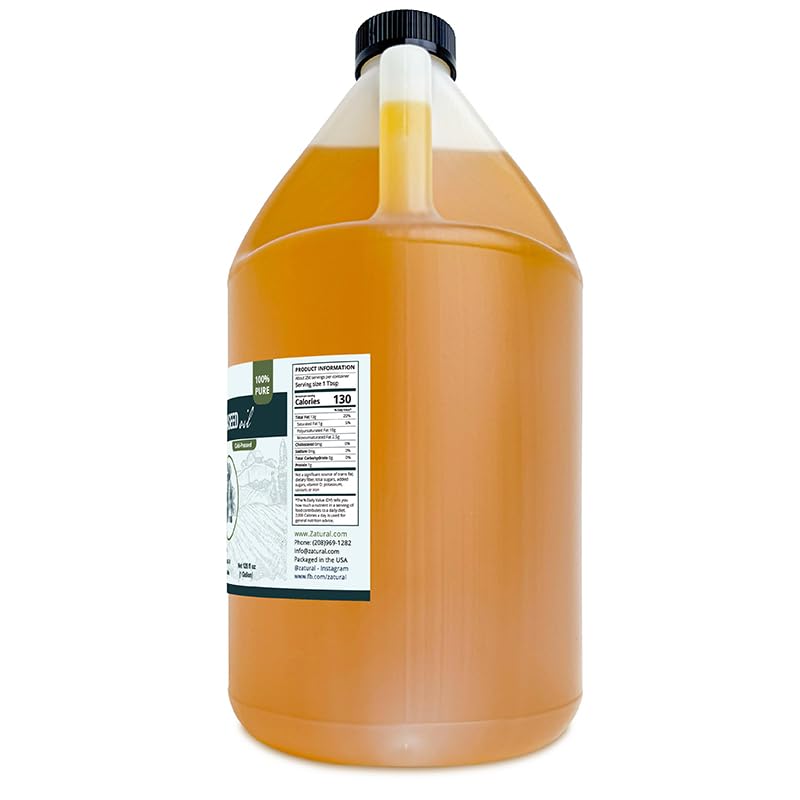 Zatural flaxseed oil 1-gallon bottle for pantry storage.