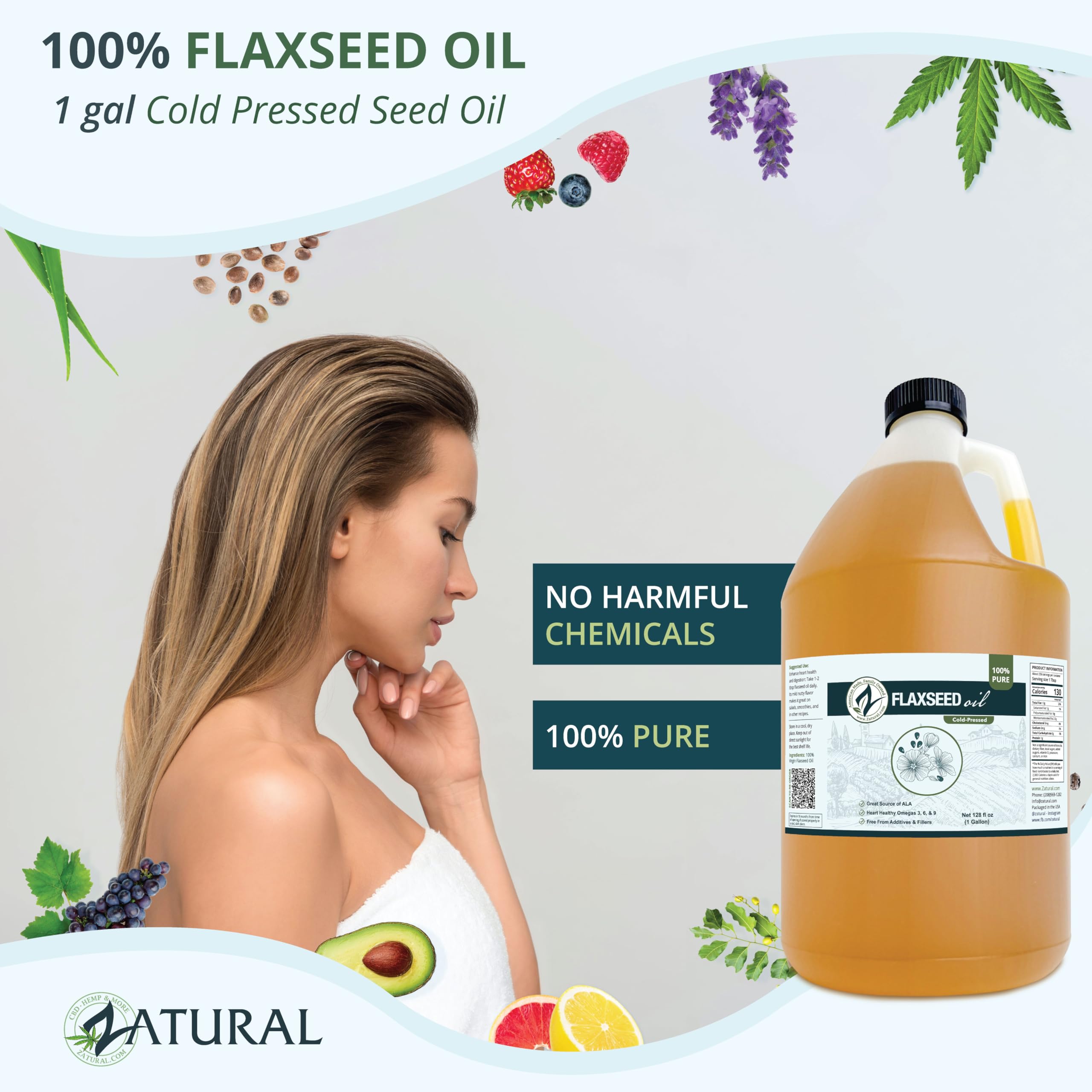 Zatural flaxseed oil on salad or finishing drizzle.