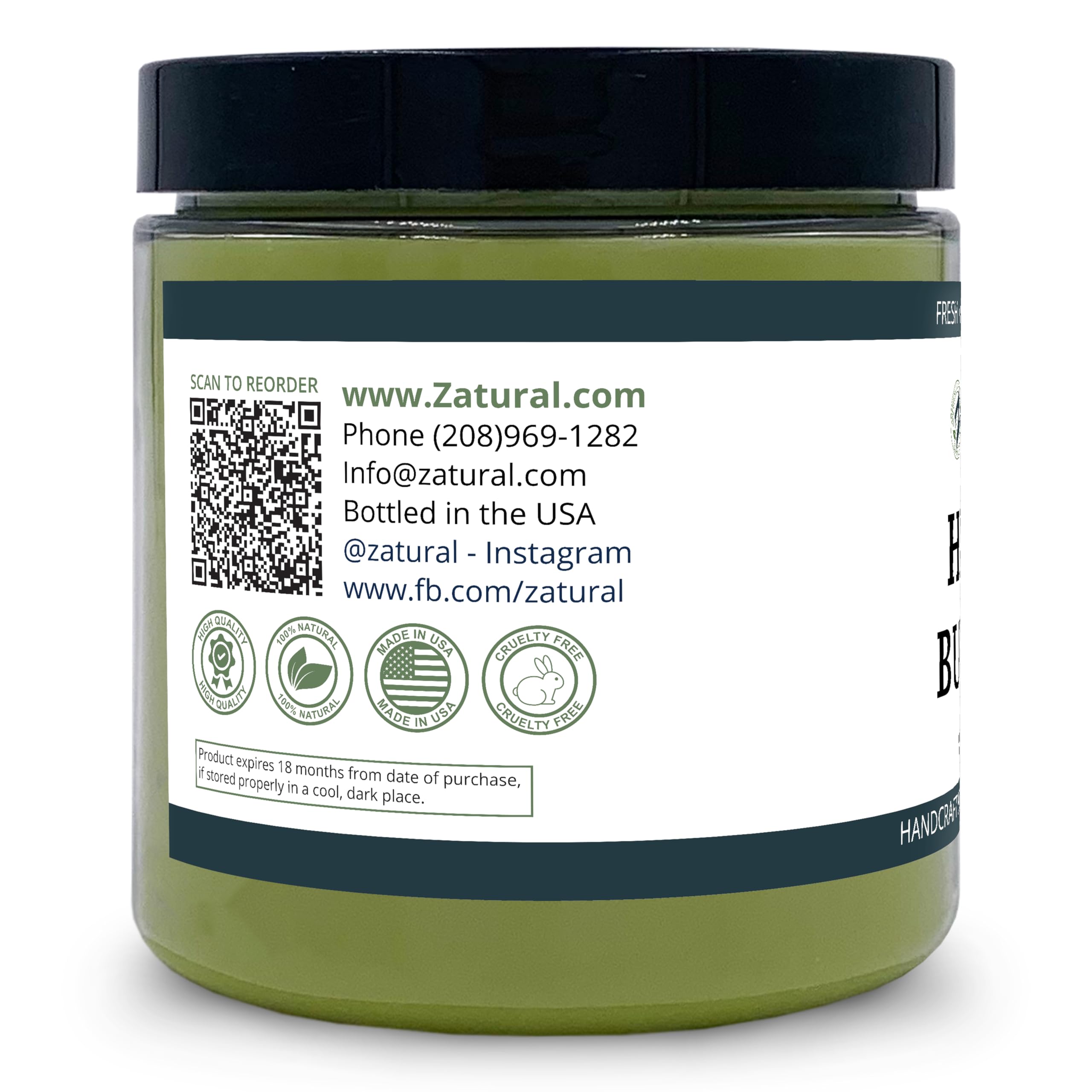 Flat lay of Zatural Hemp Butter with vegan labels.