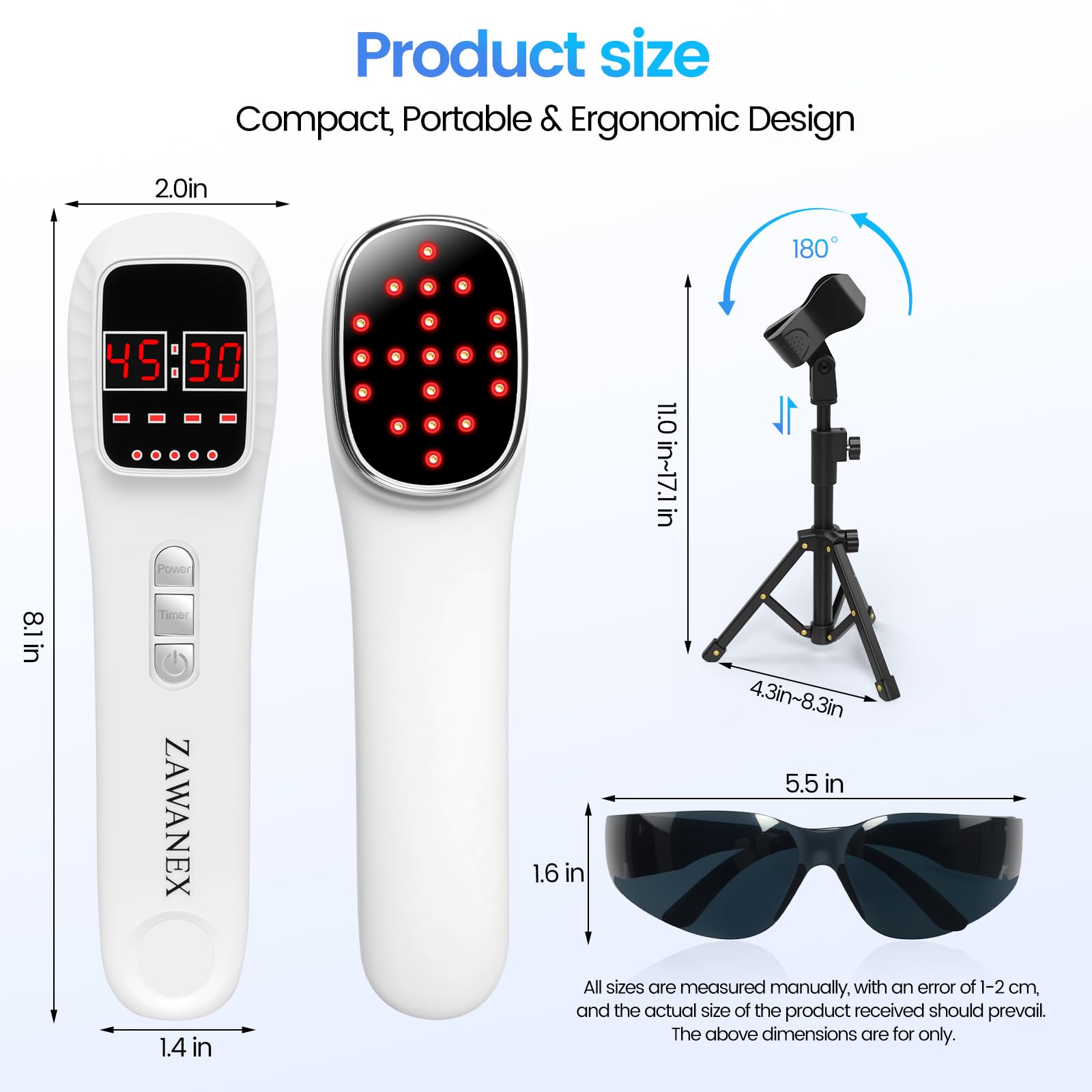 ZAWANEX rechargeable battery offers long-lasting power for sessions.
