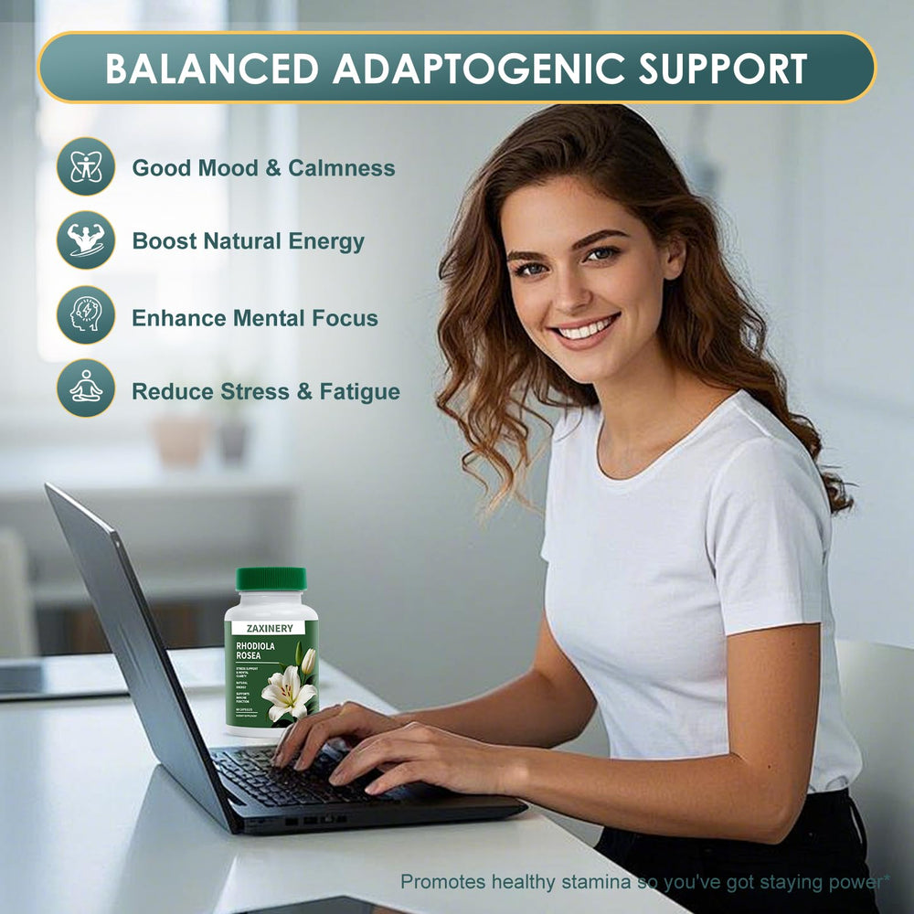 ZAXINERY Rhodiola Rosea bottle displaying vegan capsules for daily resilience