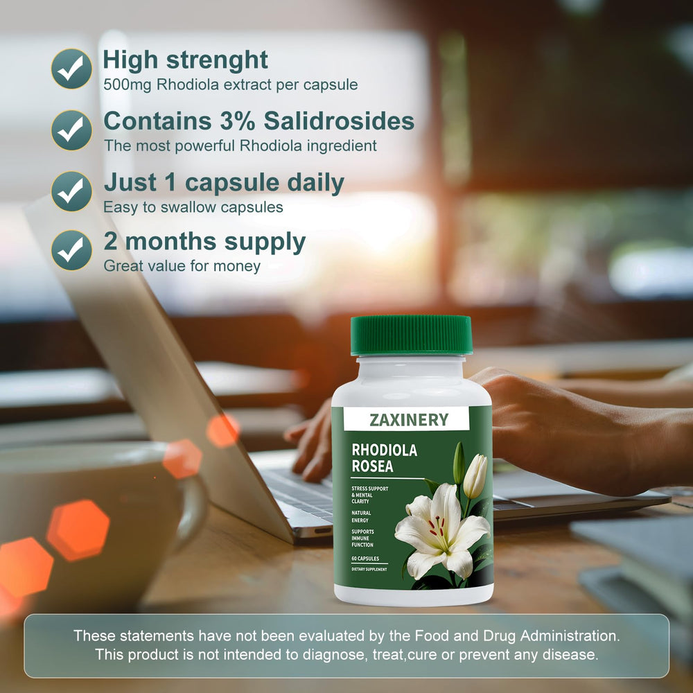 ZAXINERY Rhodiola Rosea daily routine scene showing calm focus