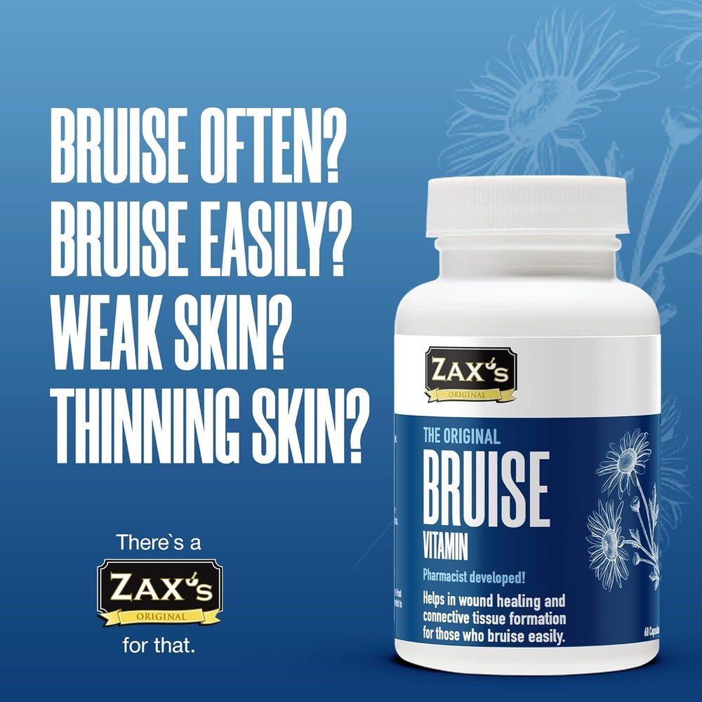 Close-up of ZAX'S ORIGINAL Bruise Vitamins capsules for easy daily use