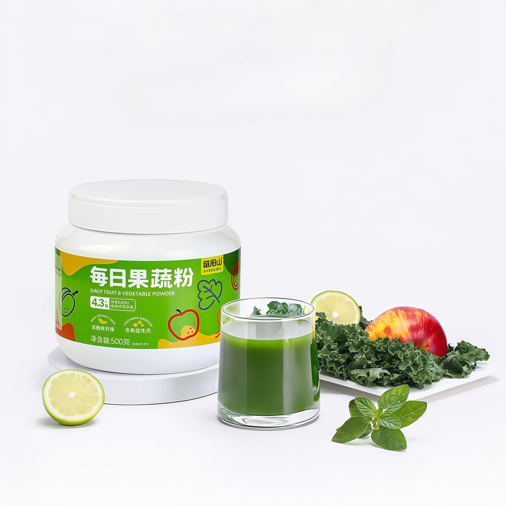 ZAYEMAIBUHAO Organic Green Powder bottle shown for daily smoothie nutrition