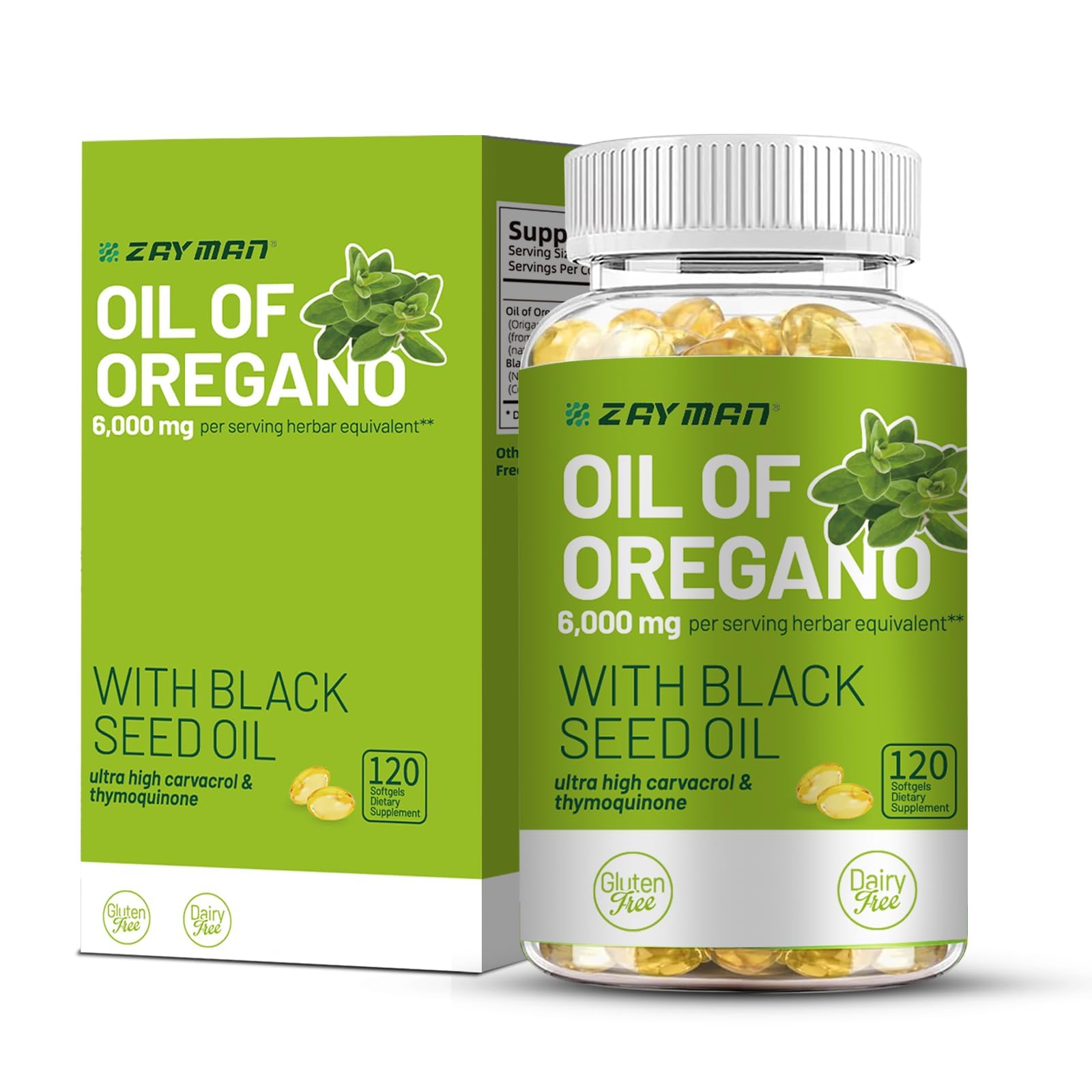 ZAYMAN Oil of Oregano Softgels bottle with 120-count supply for daily wellness