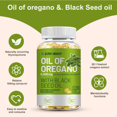 ZAYMAN Oregano Oil Softgels highlight 20:1 extract and high Carvacrol content