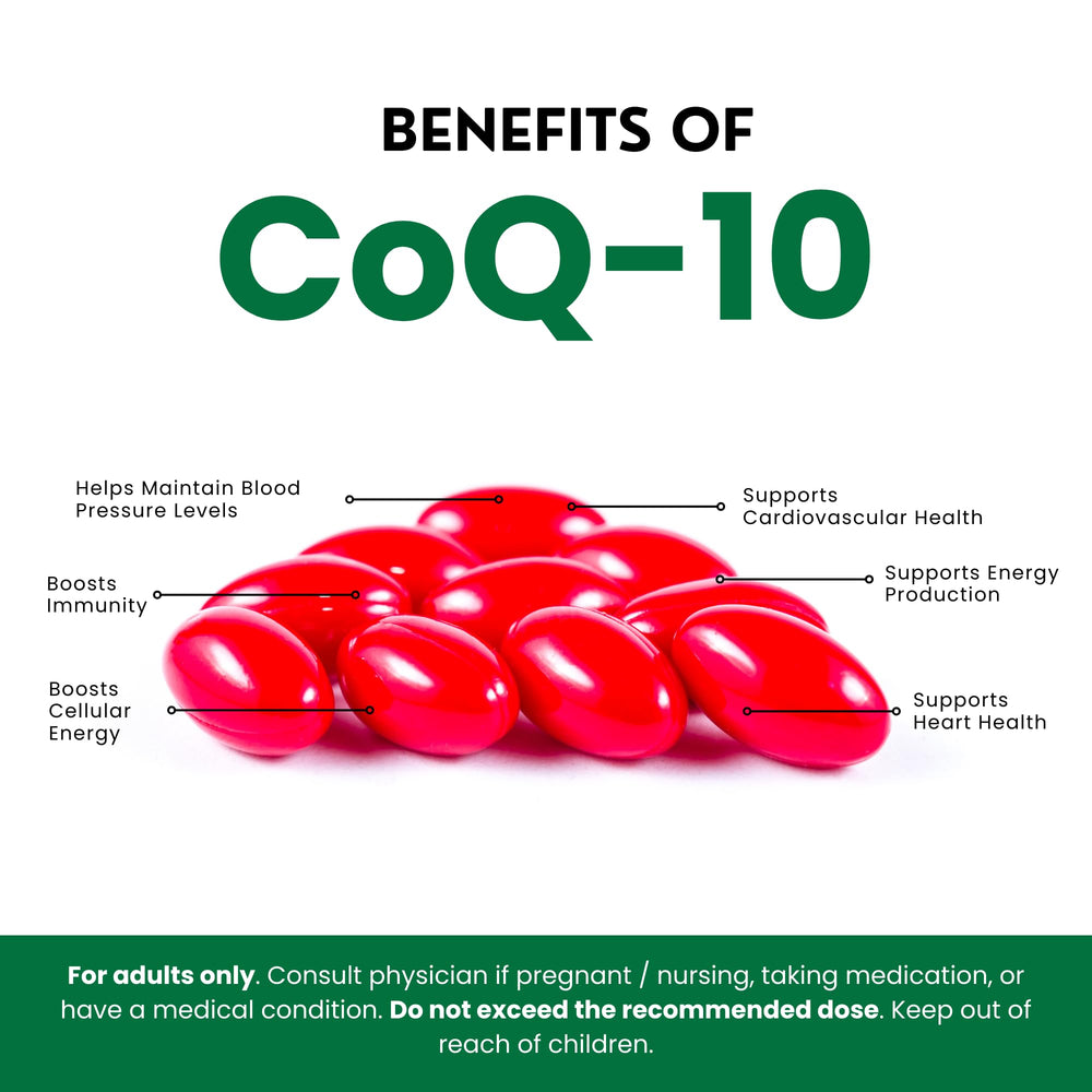 Zaytun CoQ10 bottle and softgels shown for easy swallowing.