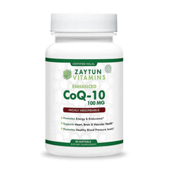 Zaytun Halal CoQ10 mini softgels in a bottle provide daily energy support.