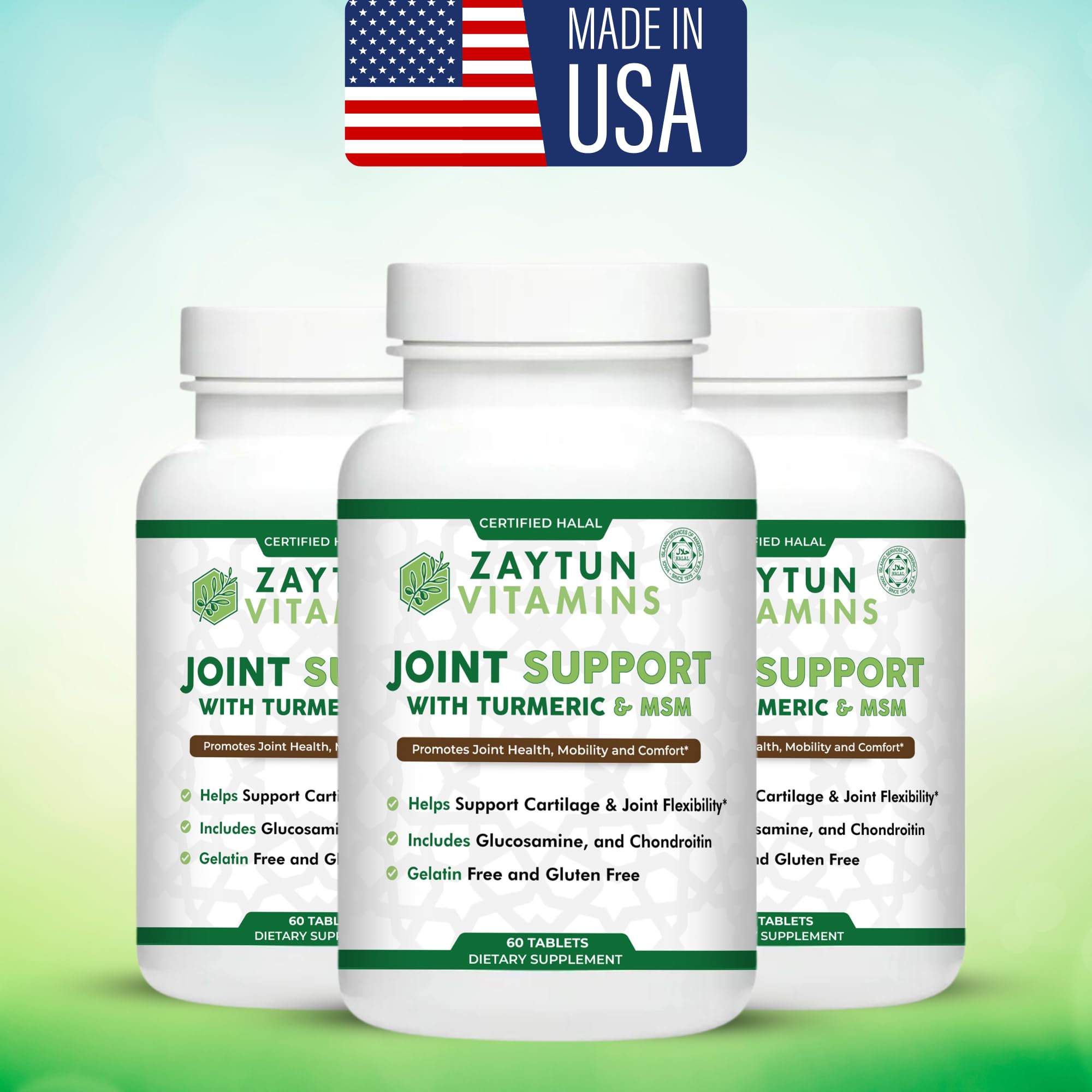 Zaytun Halal Joint Support daily-use scene with capsules and water