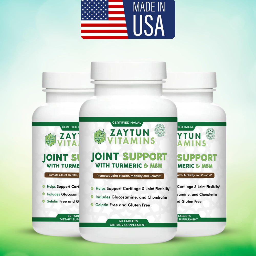 Zaytun Halal Joint Support daily-use scene with capsules and water