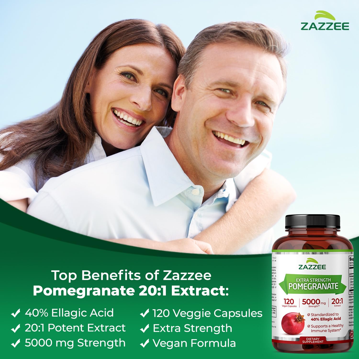 Zazzee 20x extract capsule close-up conveys high strength.