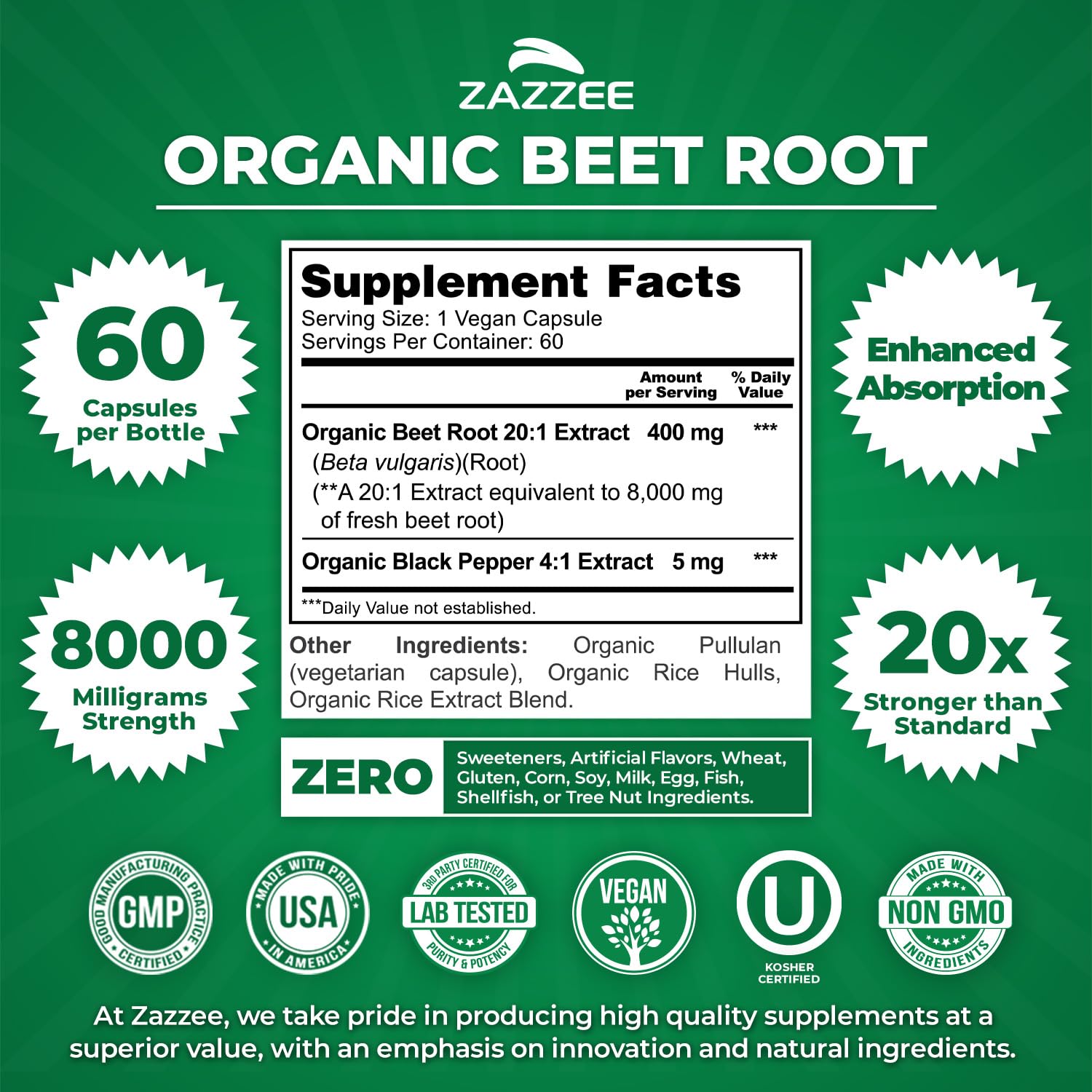 Zazzee 20:1 beet root extract close-up shows potency