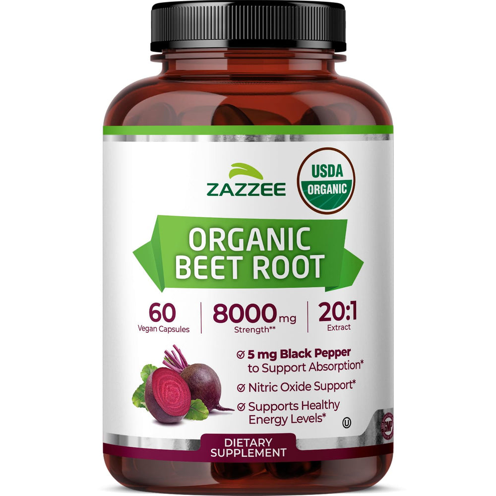 Zazzee Beet Root 8000 mg bottle close-up for daily wellness