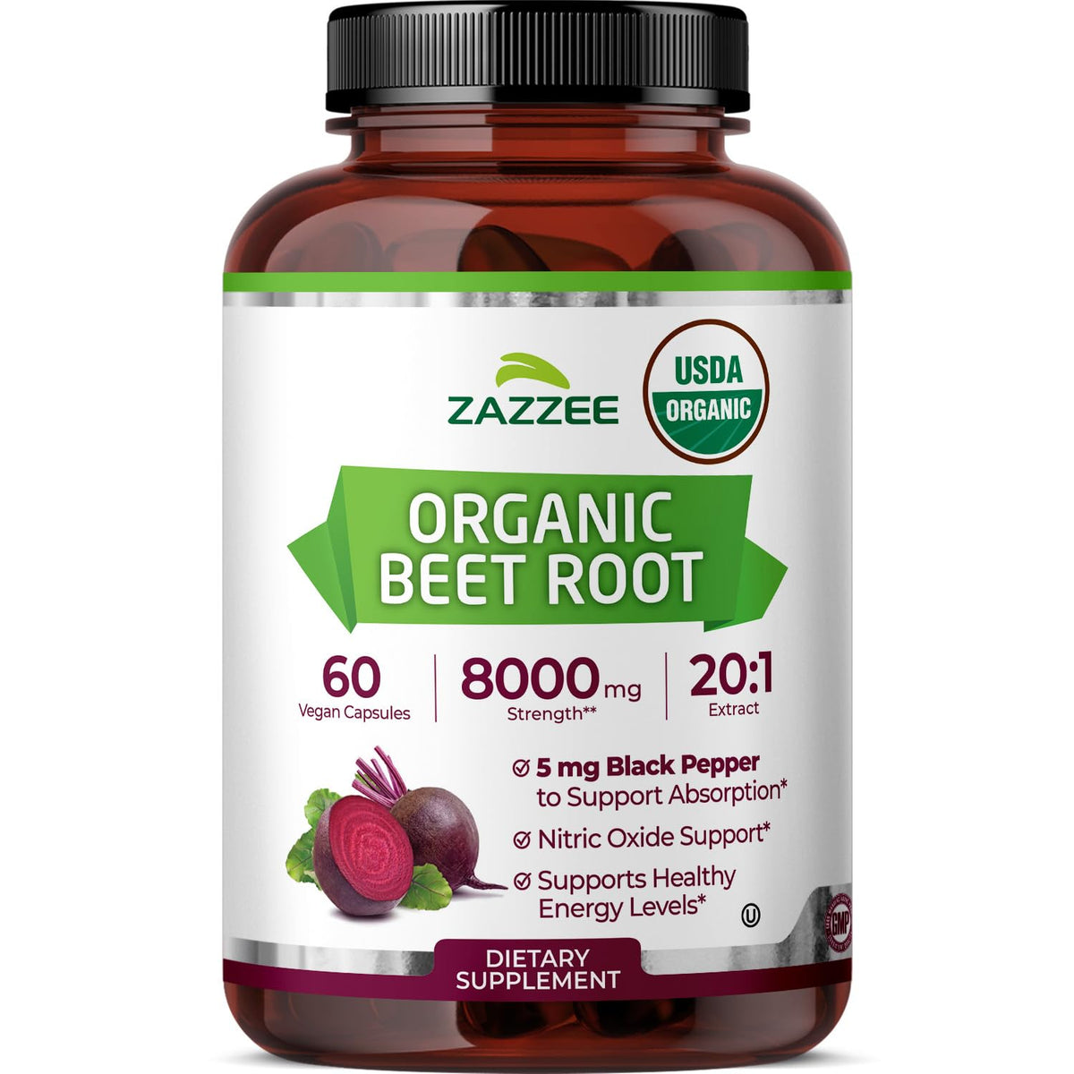 Zazzee Beet Root 8000 mg bottle close-up for daily wellness