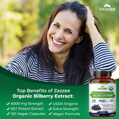 Zazzee Bilberry 20x extract capsules top shows neat vegan capsules.