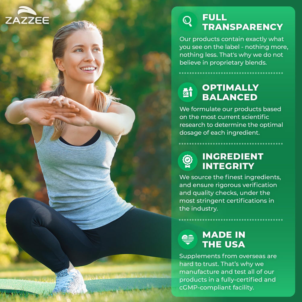 Zazzee label detail highlights 10:1 potency for strong extract benefits.