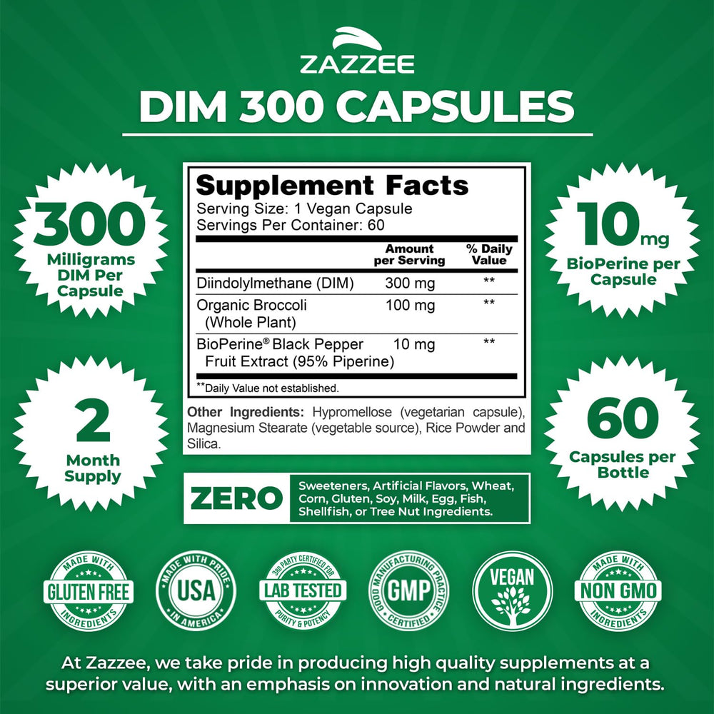 Zazzee DIM with BioPerine bottle shot highlighting absorption