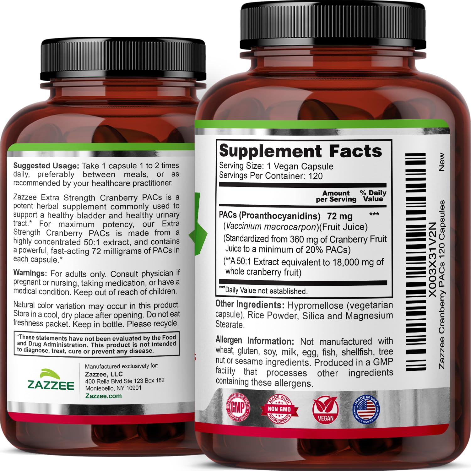 Zazzee dosage guide card beside the bottle for easy reference.