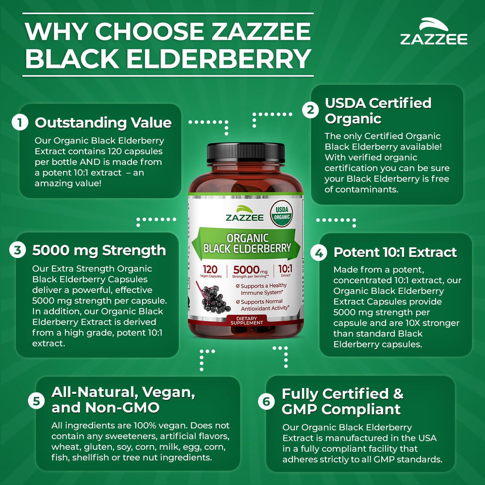 Zazzee elderberry plants illustrate the natural source behind the extract.