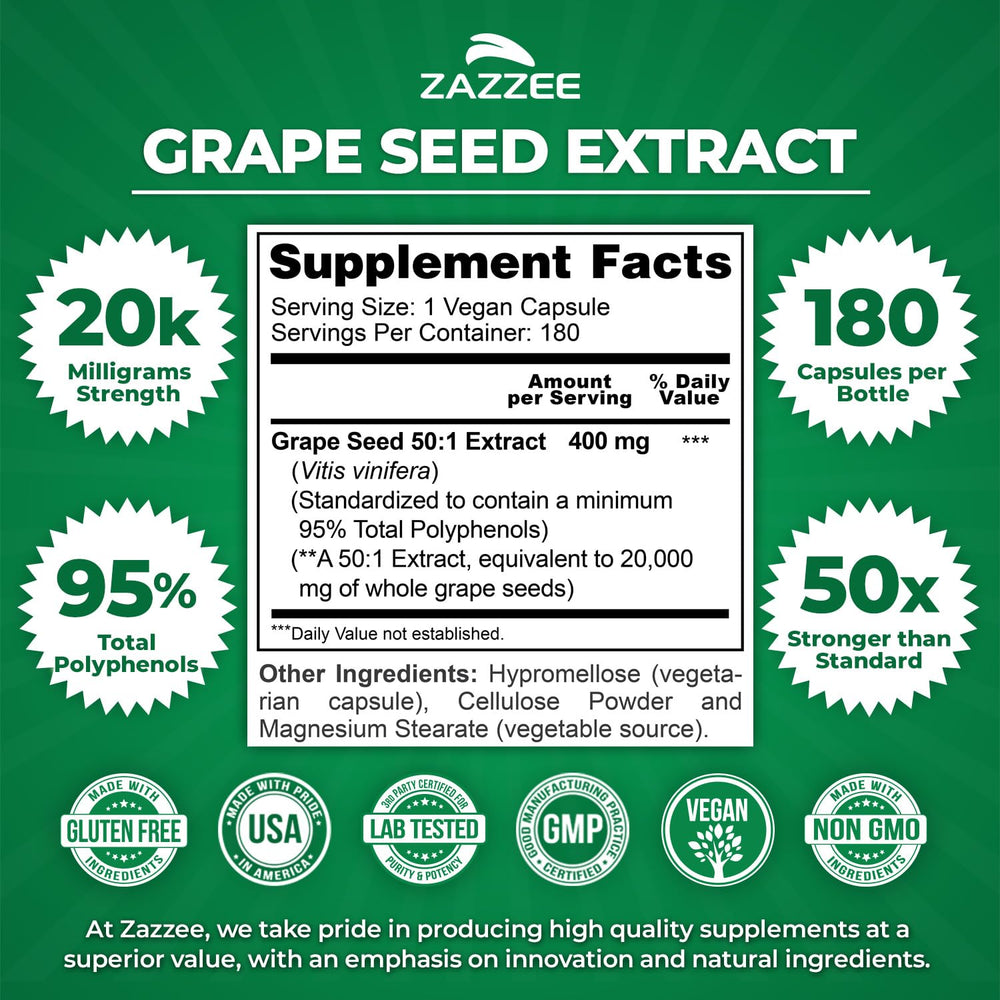 Zazzee capsules pack for 180 vegan capsules, six-month supply