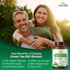 Capsules of Zazzee Green Tea Extract ready for vegan daily supplementation