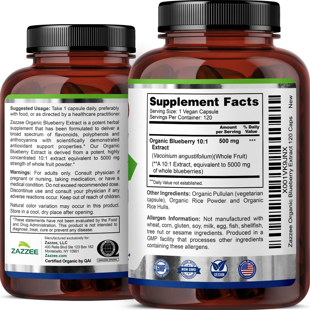 Zazzee label detail confirms organic and vegan attributes at a glance