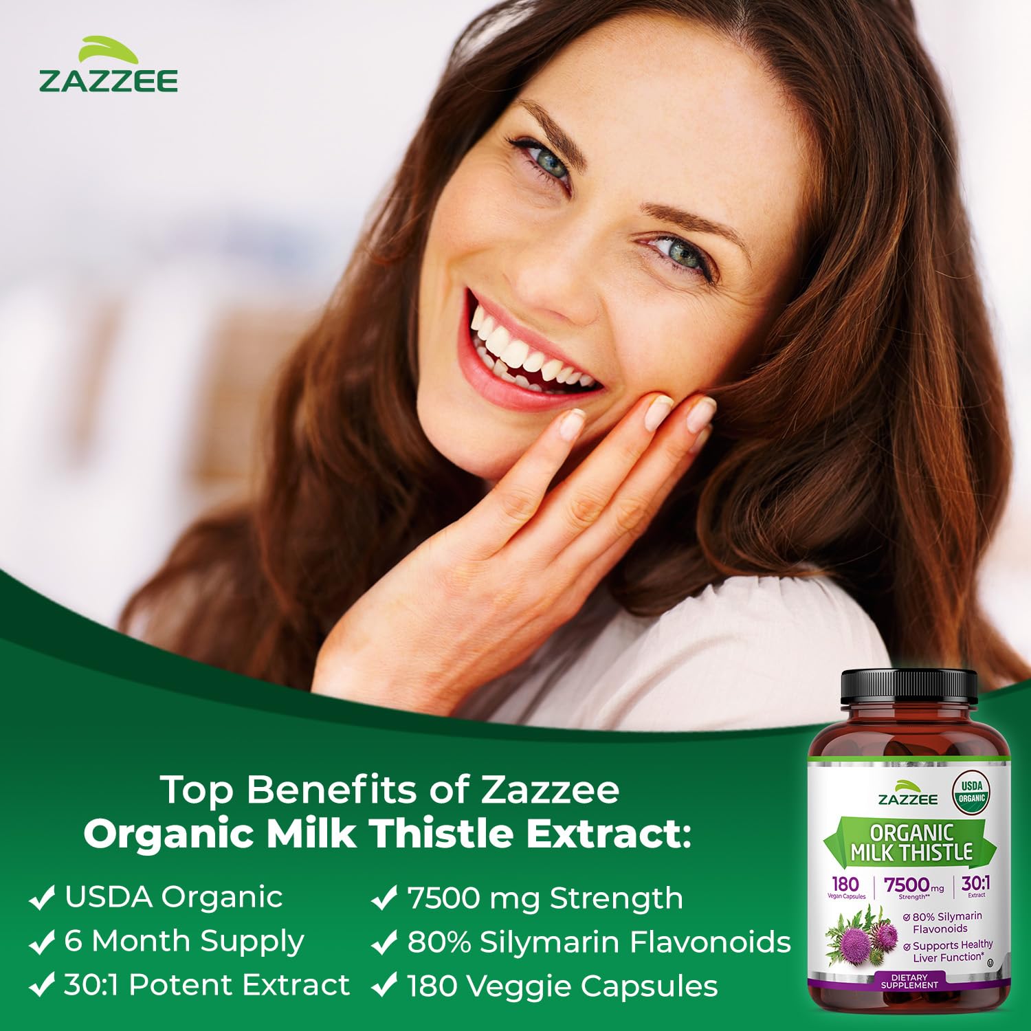 Zazzee Milk Thistle capsules inside the bottle for daily use