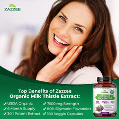 Zazzee Milk Thistle capsules inside the bottle for daily use