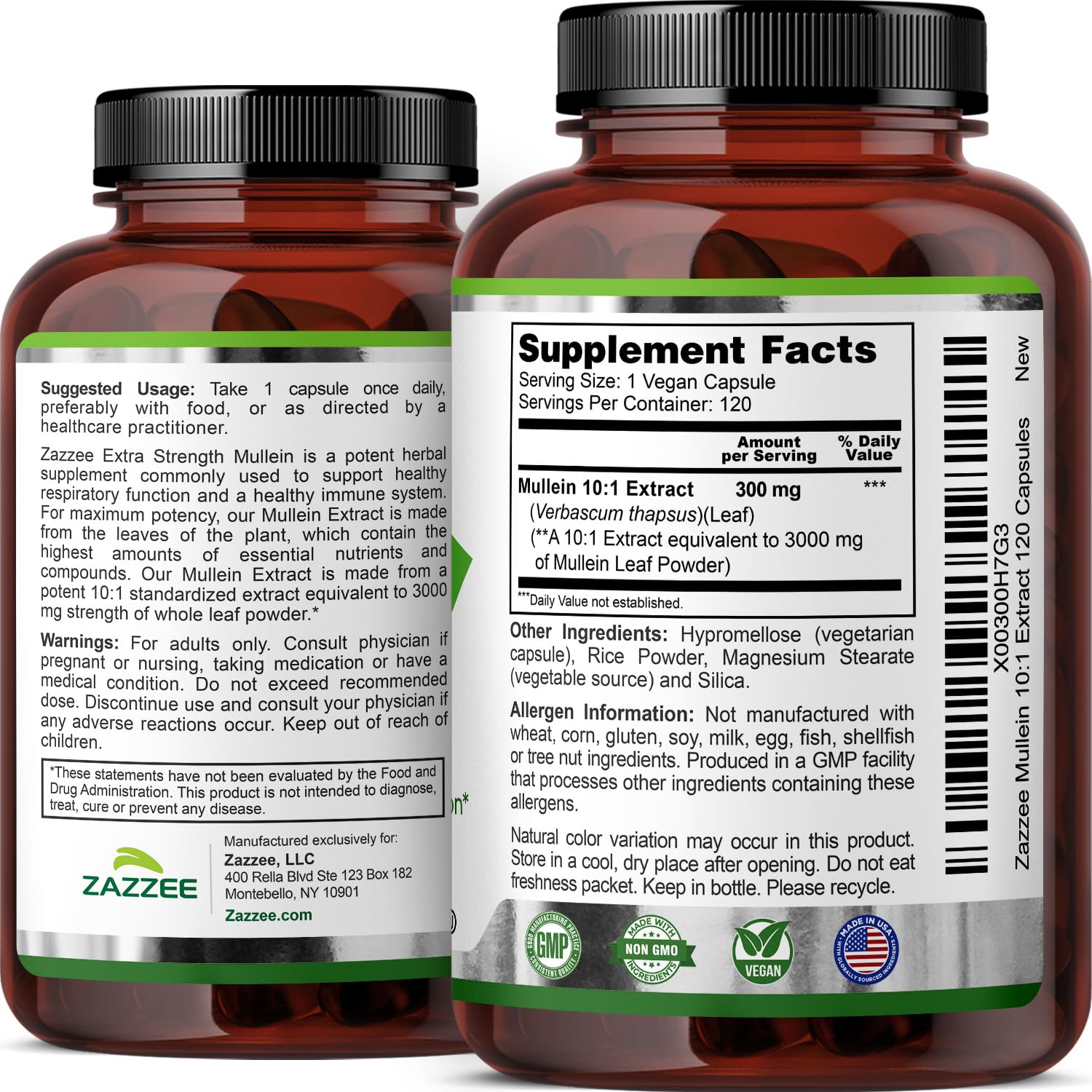 Zazzee Mullein 10x Extract bottle show label