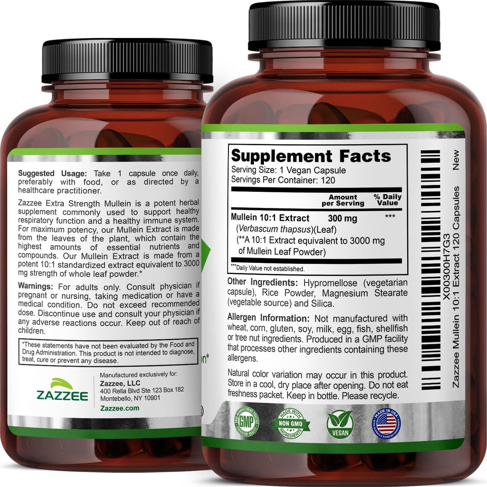 Zazzee Mullein 10x Extract bottle show label