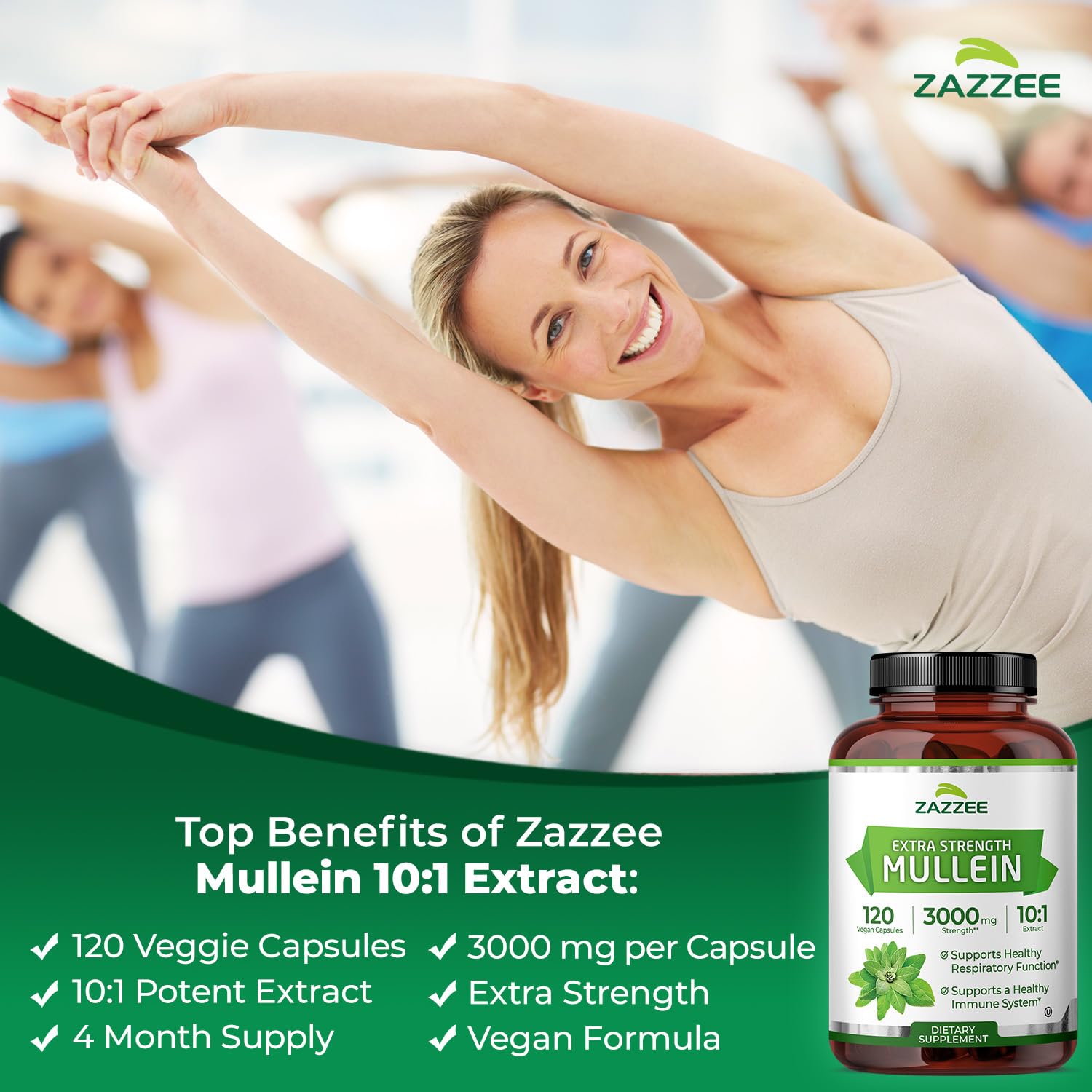 Zazzee Mullein 10x Extract capsules ready for daily vegan use