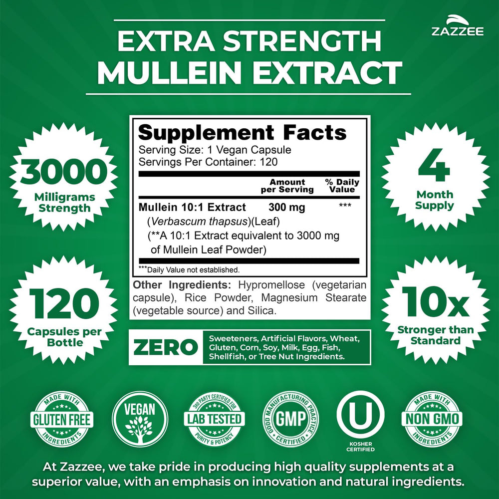 Zazzee Mullein 10x Extract leaf powder close-up for purity