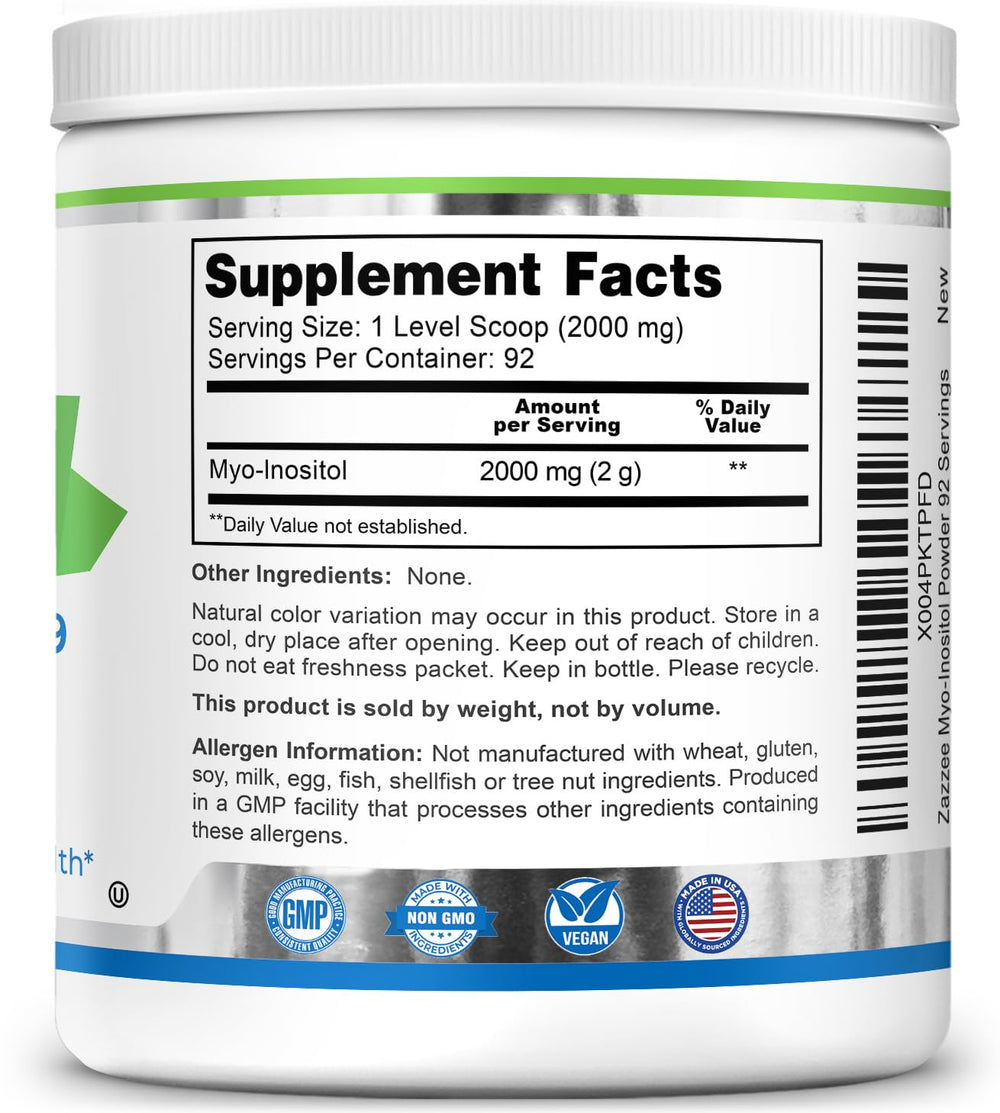 Airtight cap and secure seal on Zazzee Myo-Inositol Powder bottle