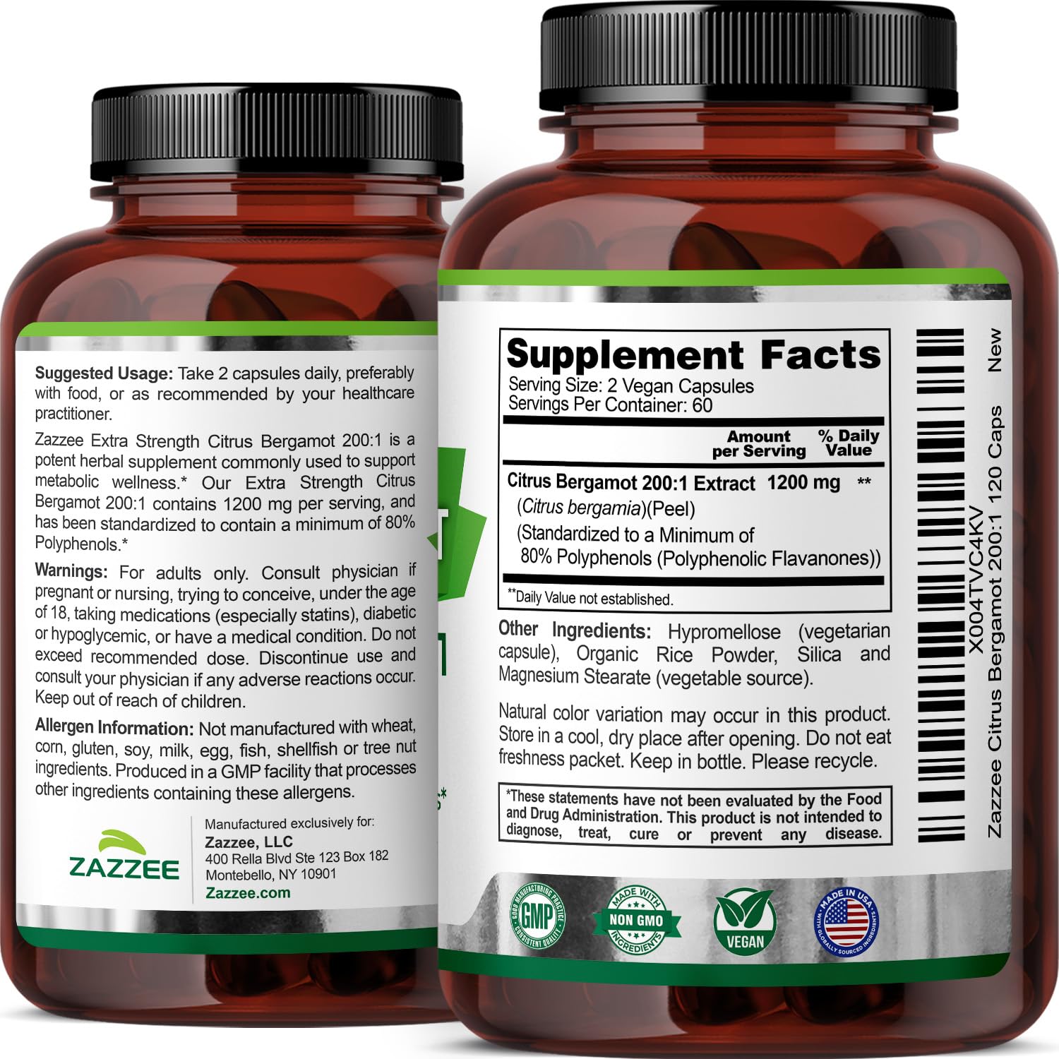 Label section showing natural ingredients on Zazzee bottle