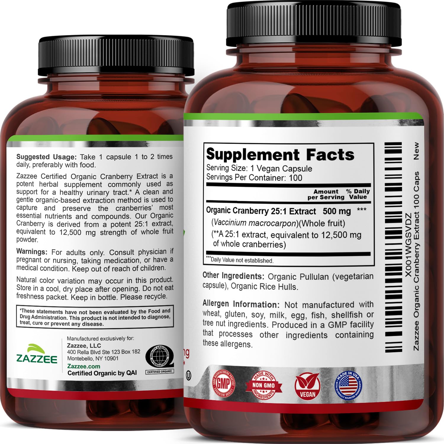 Zazzee Non-GMO bottle—clean formulation free from genetic modification.