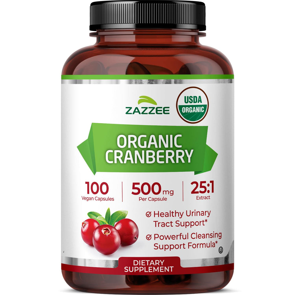 Zazzee Cranberry 25:1 bottle—high-potency daily wellness potential.