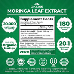 Zazzee Organic Moringa capsules show vegan non GMO daily supplement