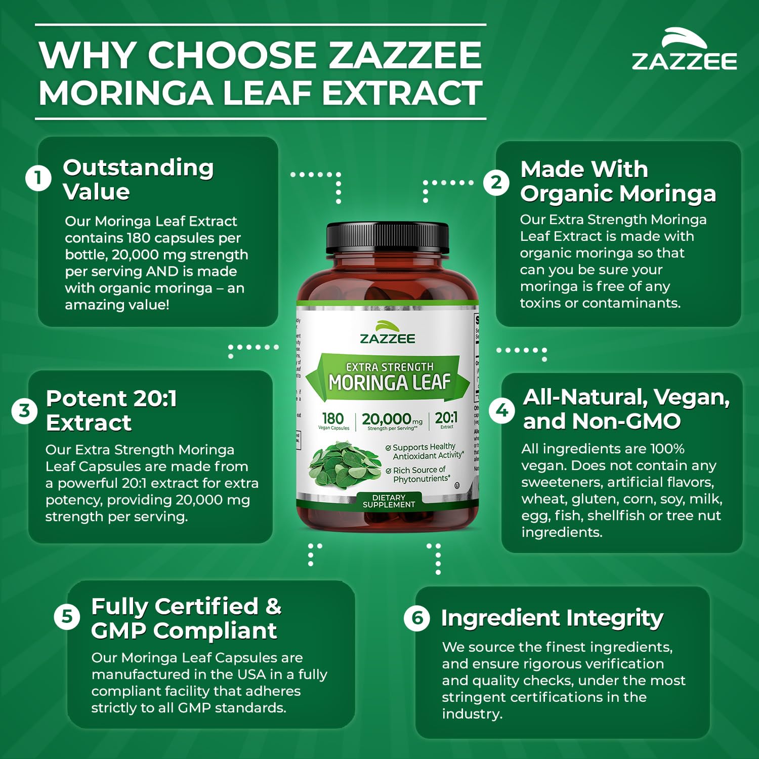 Organic certification seal on Zazzee moringa packaging