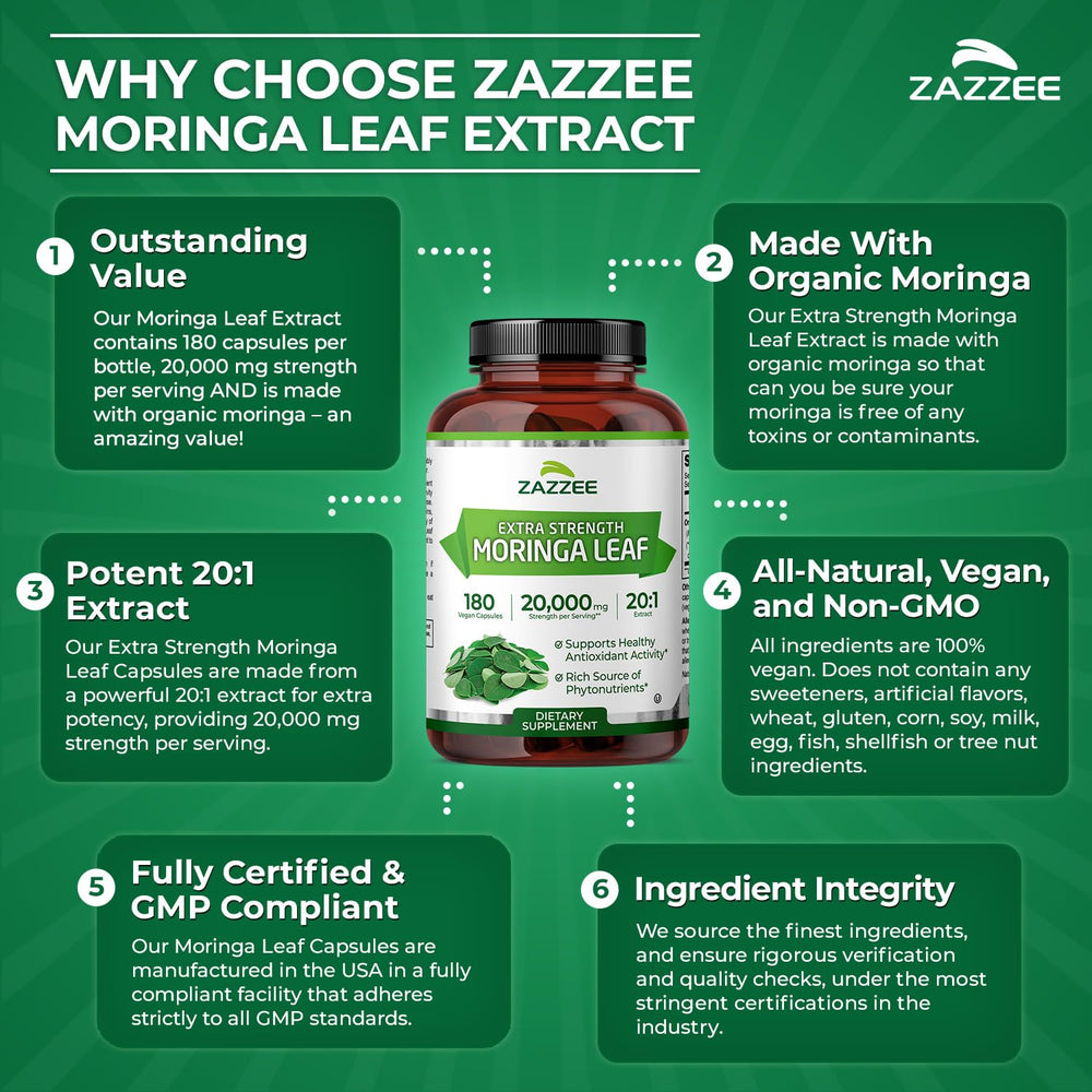 Organic certification seal on Zazzee moringa packaging