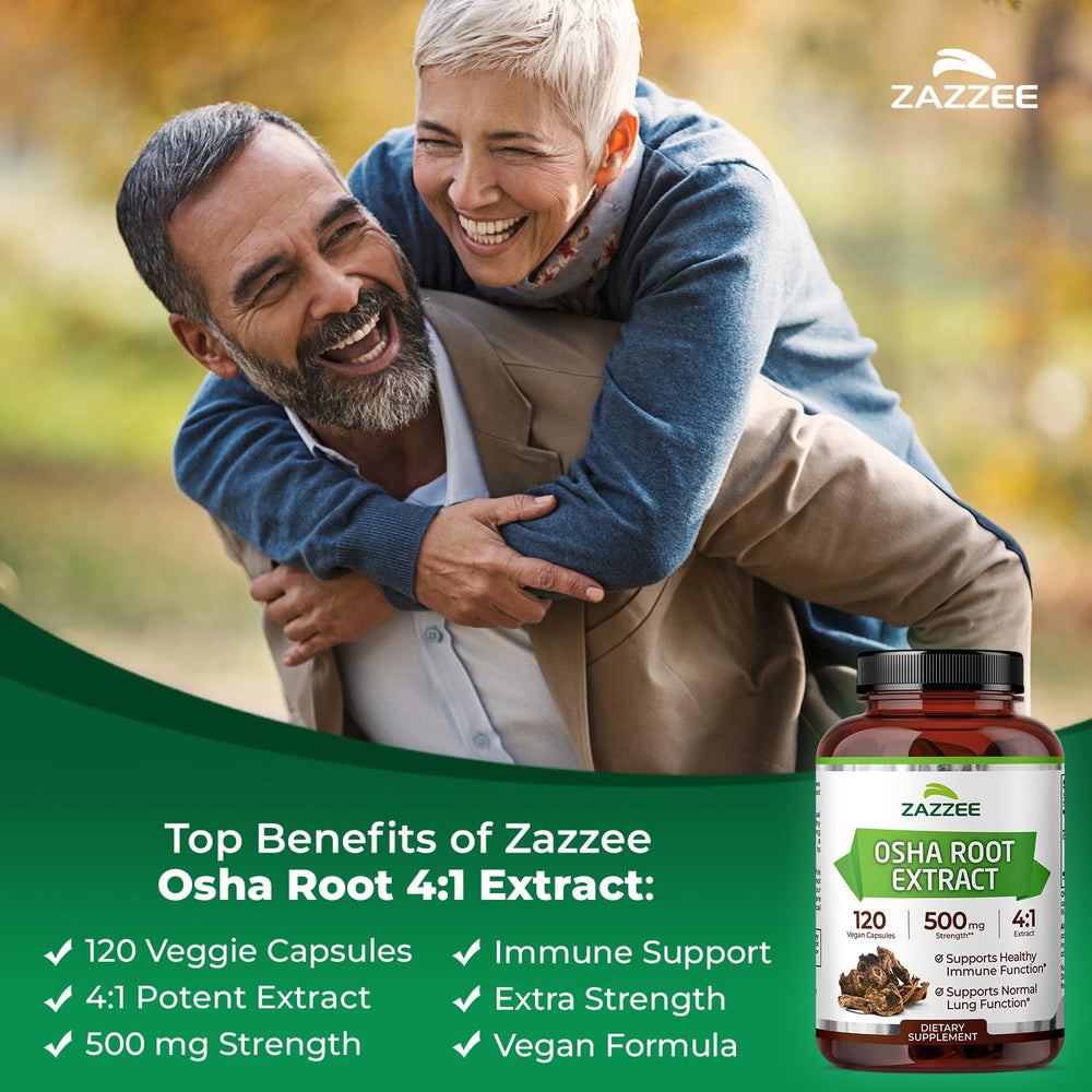 Zazzee Osha Root label closeup highlights 4x concentrated extract